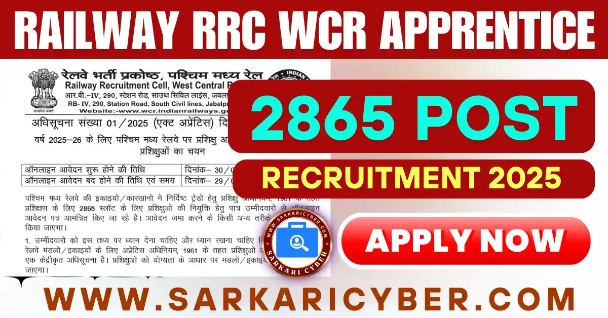 Railway RRC WCR Apprentice Recruitment 2025