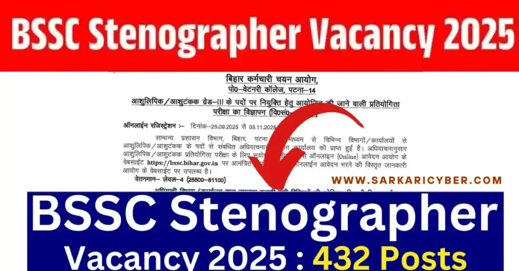 Bihar BSSC Stenographer Recruitment 2025
