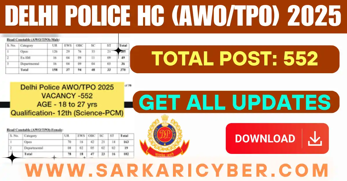 Delhi Police HC AWO TPO 2025 Recruitment