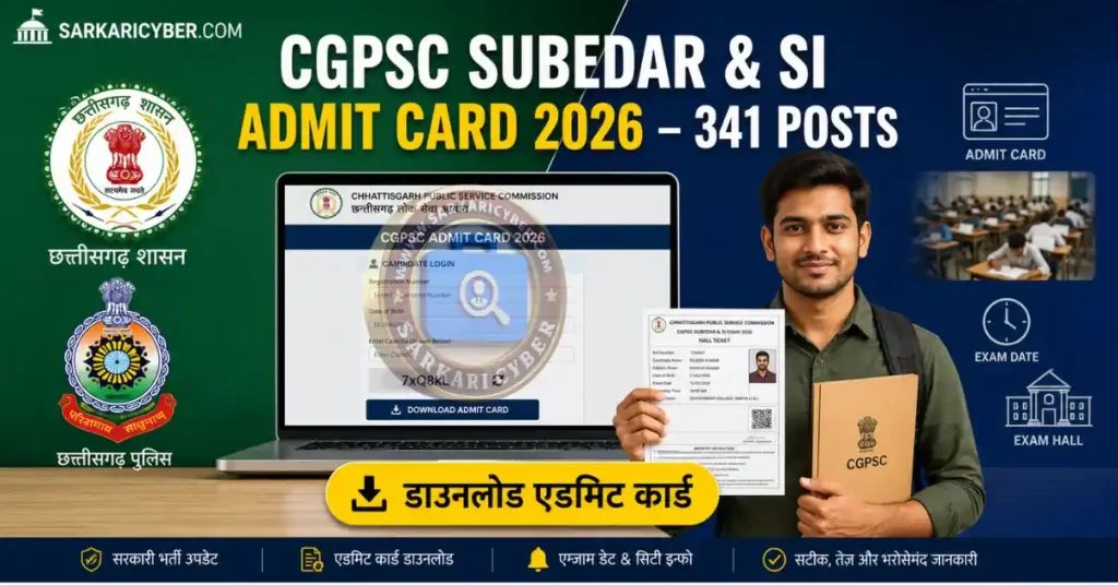 CGPSC Sub Inspector, Subedar Admit Card 2026