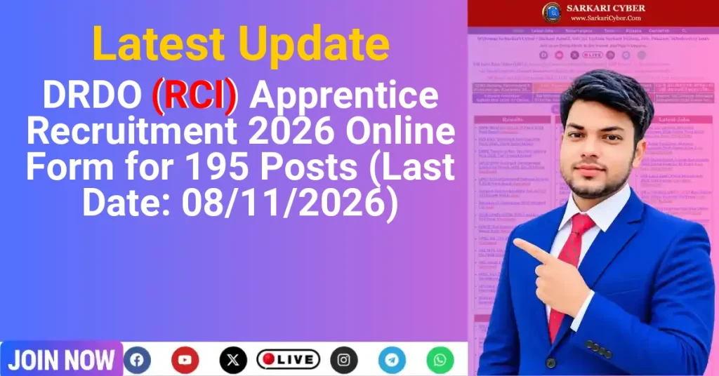 DRDO (RCI) Apprentice Recruitment 2026 Online Form for 195 Posts (Last Date: 08/11/2026)